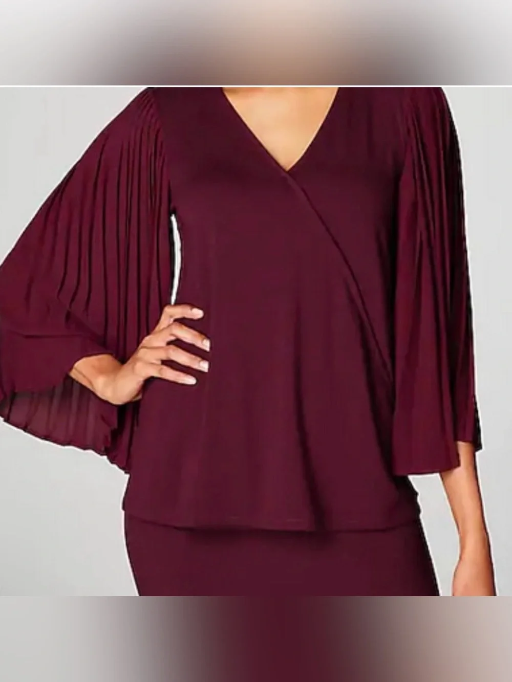 J.Jill Burgundy Pleated Bell Sleeve Blouse - Picture 3 of 6